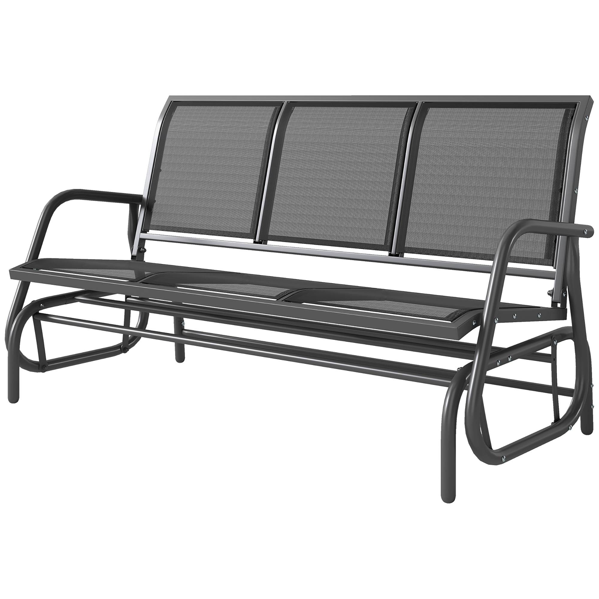 Banc à bascule de jardin 3 places métal textilène respirant extérieur noir 147x70x85cm - ComfortXL Outdoor Living - Image 2