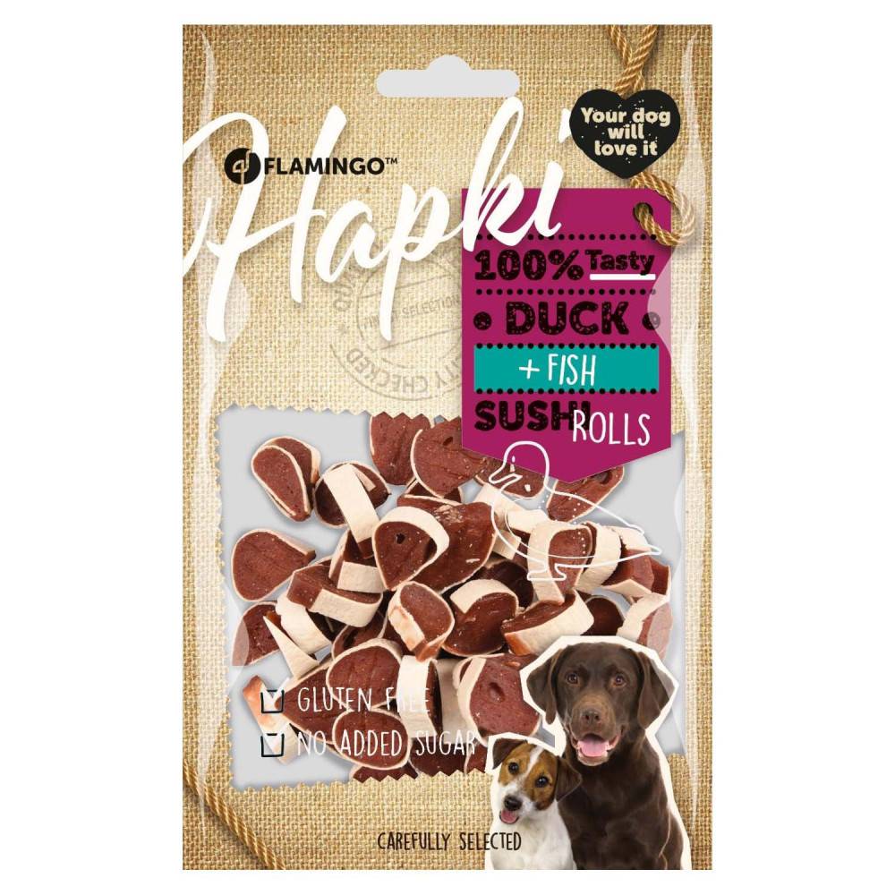 Friandise canard et poisson rouleaux de sushi Hapki BBQ pour chien 85 g sans gluten - Imagen 2