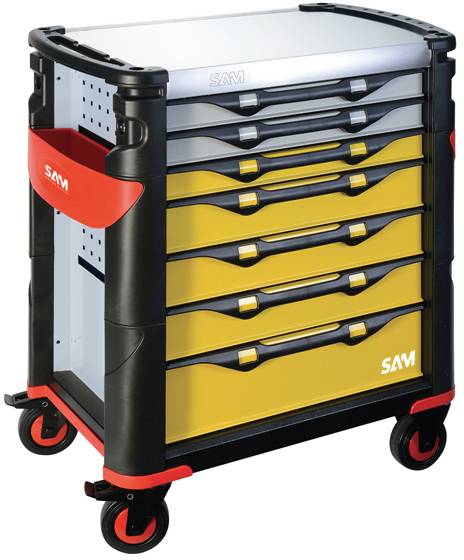 Servante grand volume 7 tiroirs SAM OUTILLAGE jaune et grise plateau inox - 417HREN