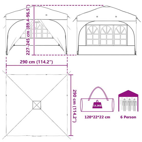 ComfortXL - Tente de réception pliante tissu Oxford pour jardin avec parois 290x290cm Terre cuite - ComfortXL Outdoor Living - Image 9