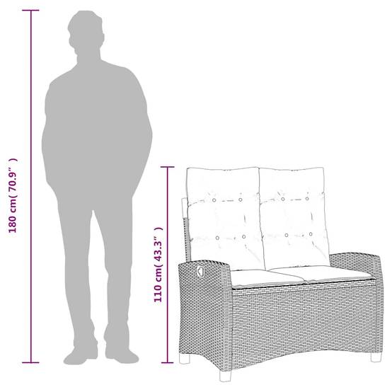Banc inclinable de jardin | Banquette De Jardin | Banc Extérieur avec coussins marron résine tressée Maison Chic - Image 9