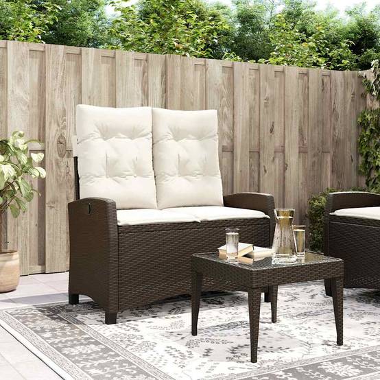 Banc inclinable de jardin | Banquette De Jardin | Banc Extérieur avec coussins marron résine tressée Maison Chic - Image 2