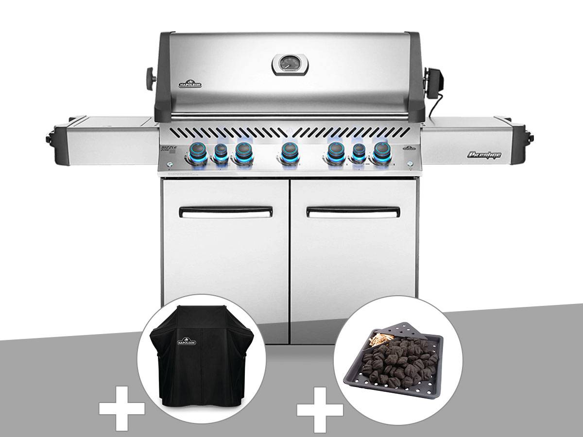 Napoleon - Barbecue à gaz Prestige 665 inox + Housse de protection + Plateau charbon - Napoleon