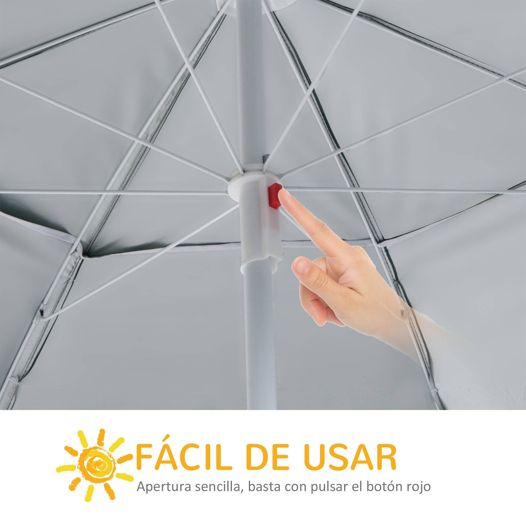 Parasol de plage 2 en 1 avec 2 panneaux lateraux, anti-UV, sac transport Ø210x222cm, vert - Image 6