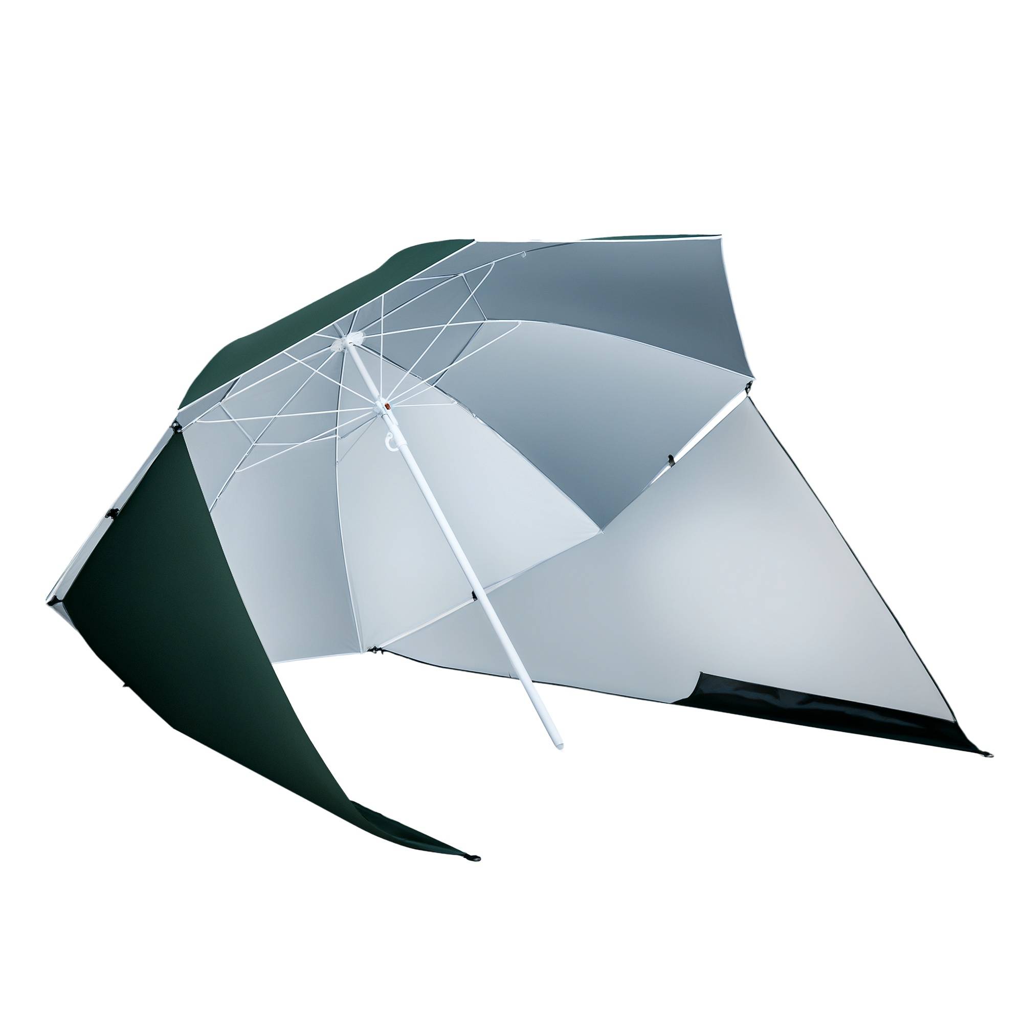 Parasol de plage 2 en 1 avec 2 panneaux lateraux, anti-UV, sac transport Ø210x222cm, vert - Image 1