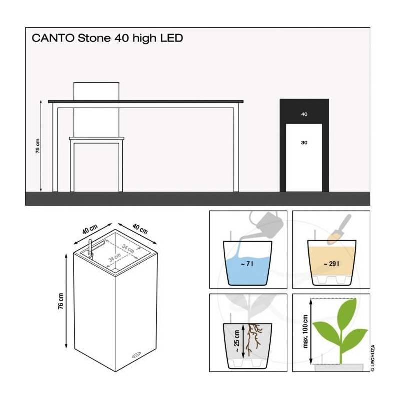 Lechuza - Pot De Fleur Lechuza Canto Stone Colonne 40 - Kit Complet Led, Noir Graphite - Imagen 3