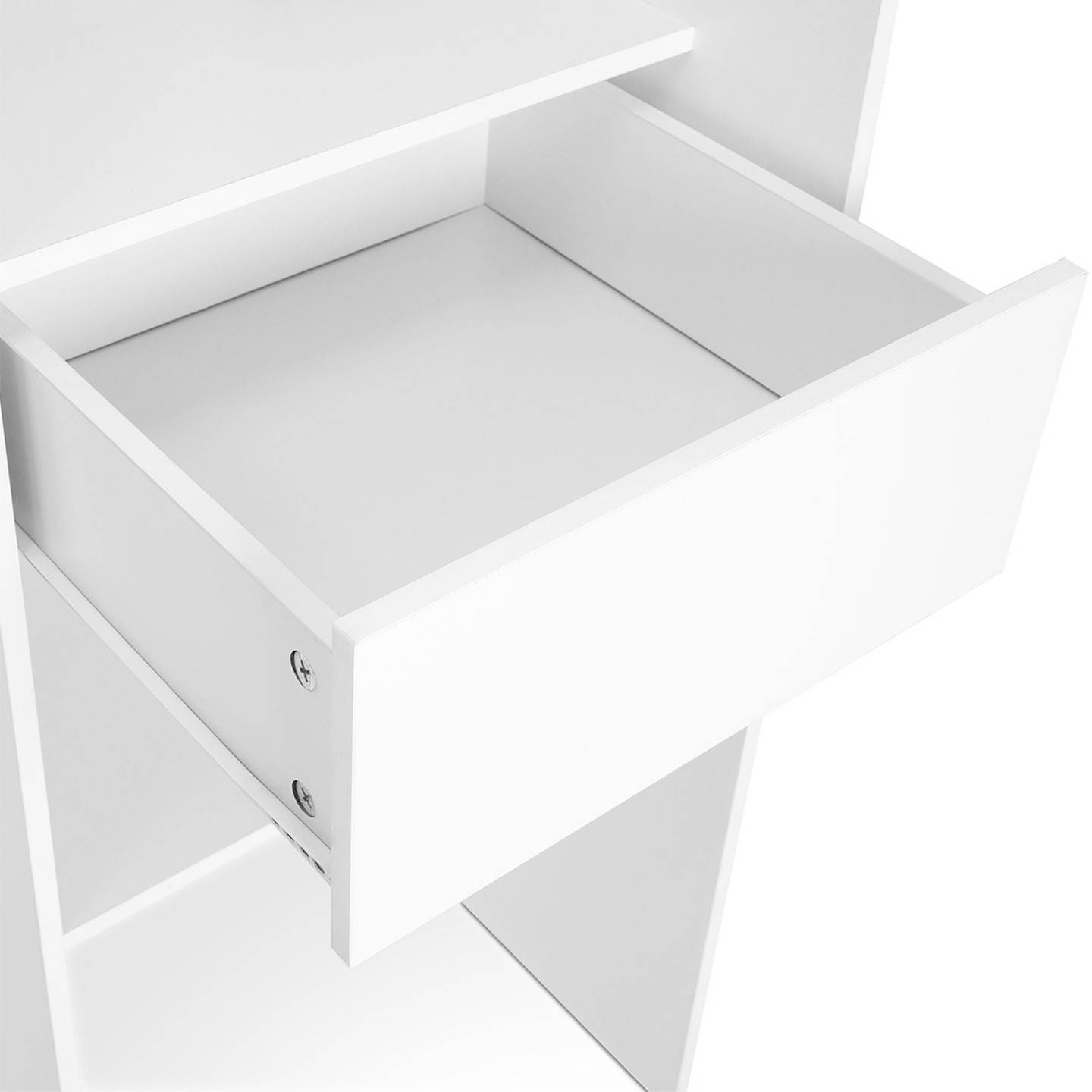 Dressing extensible d'angle MARLON 230 x 140 x 180 cm blanc avec penderies + étagères + rideaux gris - Image 5