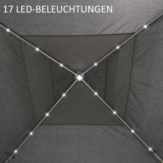 ComfortXL - Tonnelle Pliante Pop-Up Métal Jardin LED Solaire Moustiquaire 3,3x3,3m Gris - ComfortXL Outdoor Living - Image 7