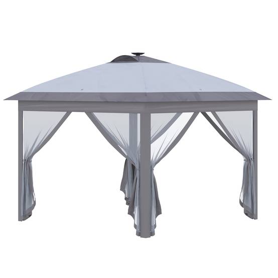 ComfortXL - Tonnelle Pliante Pop-Up Métal Jardin LED Solaire Moustiquaire 3,3x3,3m Gris - ComfortXL Outdoor Living - Image 2