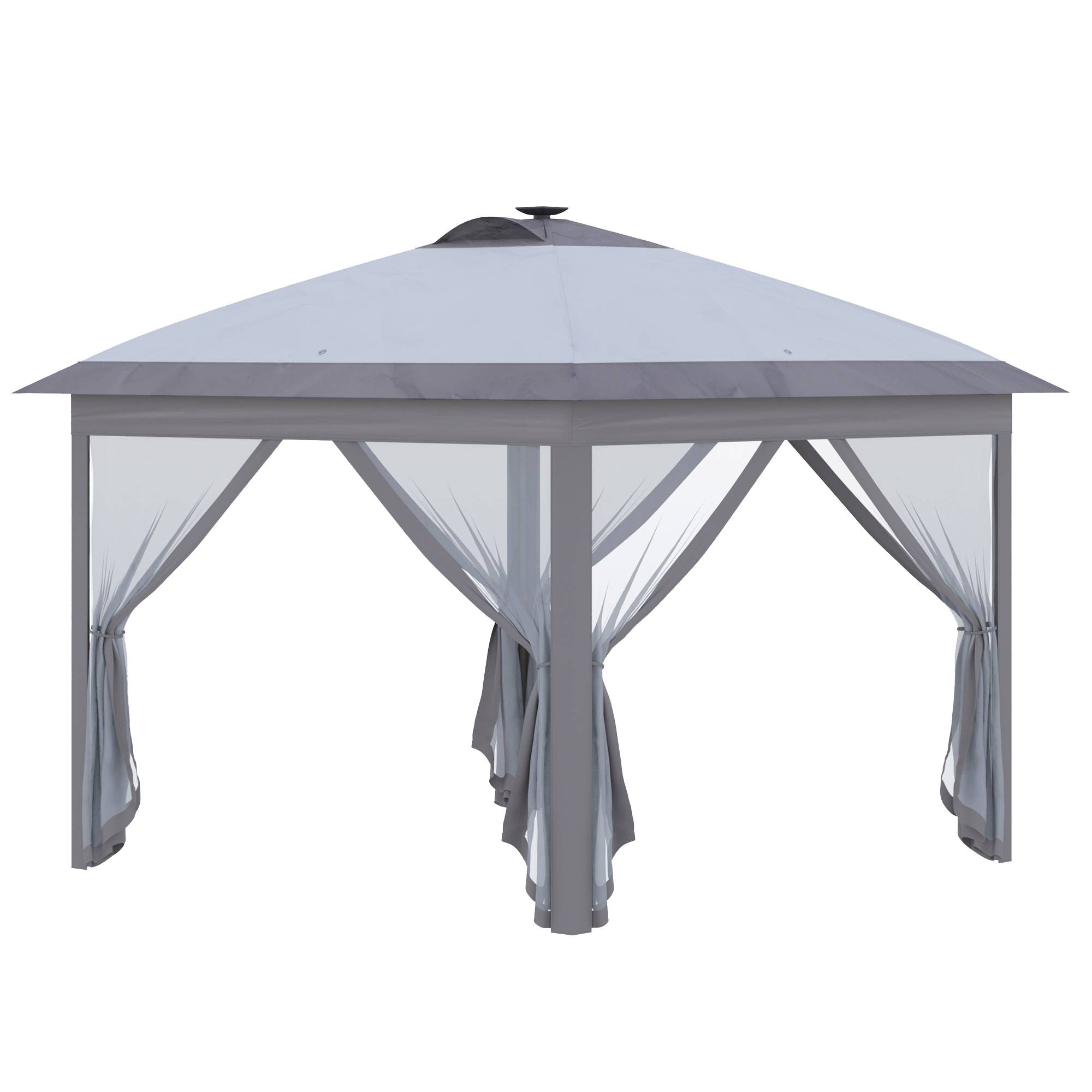 ComfortXL - Tonnelle Pliante Pop-Up Métal Jardin LED Solaire Moustiquaire 3,3x3,3m Gris - ComfortXL Outdoor Living - Image 2