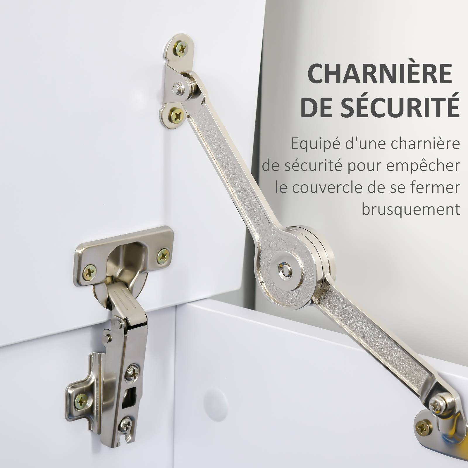 Sans Marque - Coffre/banc rangement, couvercle rabattable + charnières sécurité, pour chaussures, entrée/couloir/chambre/salon, 100x40x40cm, blanc. - Image 7