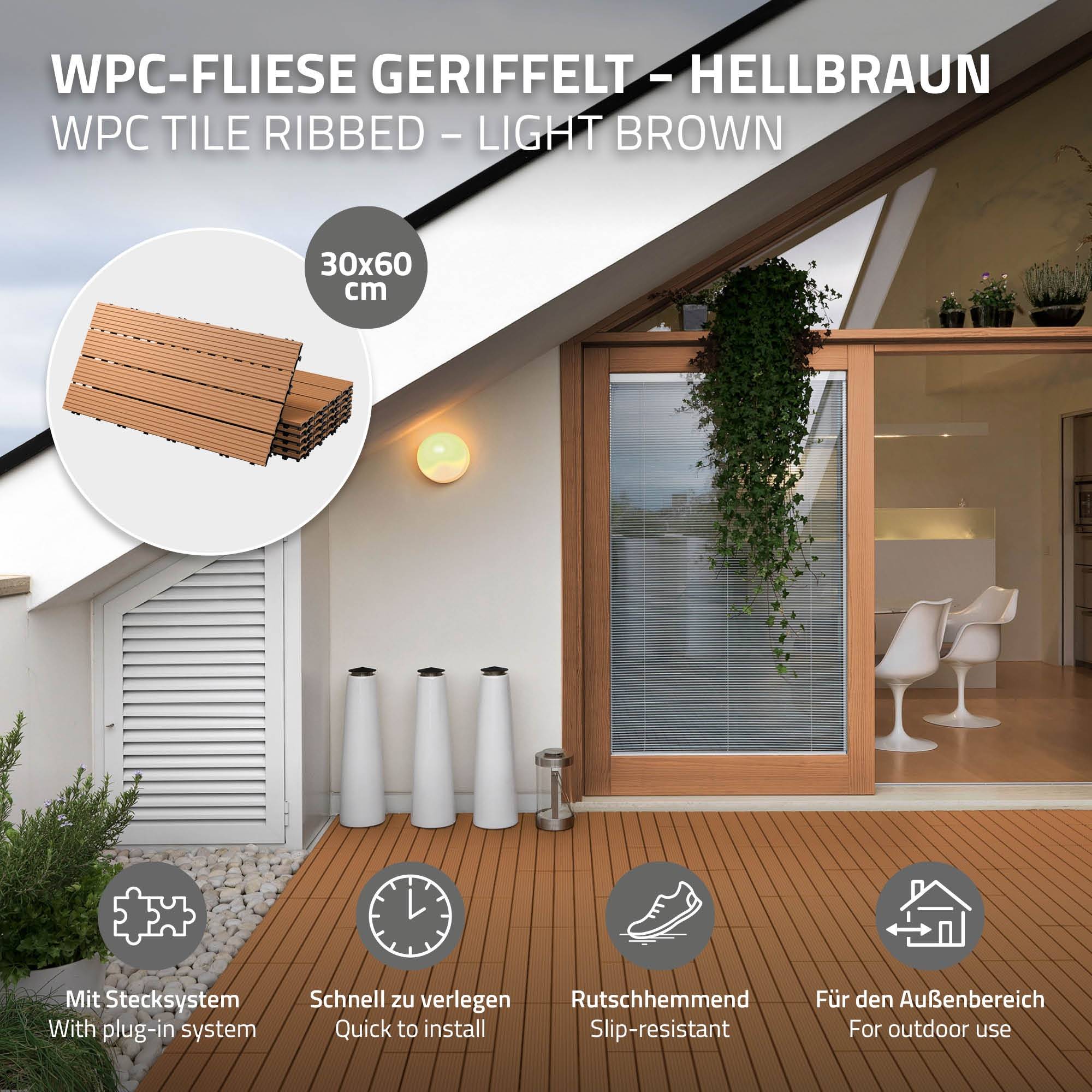 Ecd-Germany - Carreaux WPC de sol 60x30cm 1m² aspect de bois marron clair - Imagen 2