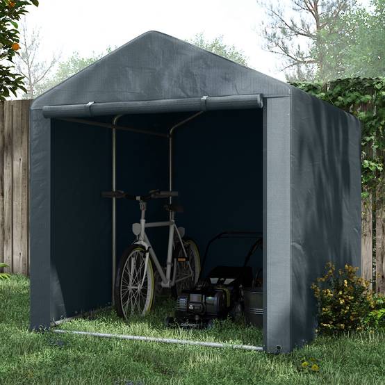 Tente de stockage toile PE extérieur garage vélos outils porte zippée 160x218x172cm gris - ComfortXL Outdoor Living - Image 4