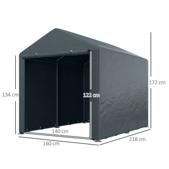 Tente de stockage toile PE extérieur garage vélos outils porte zippée 160x218x172cm gris - ComfortXL Outdoor Living - Image 5