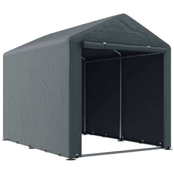 Tente de stockage toile PE extérieur garage vélos outils porte zippée 160x218x172cm gris - ComfortXL Outdoor Living - Image 1