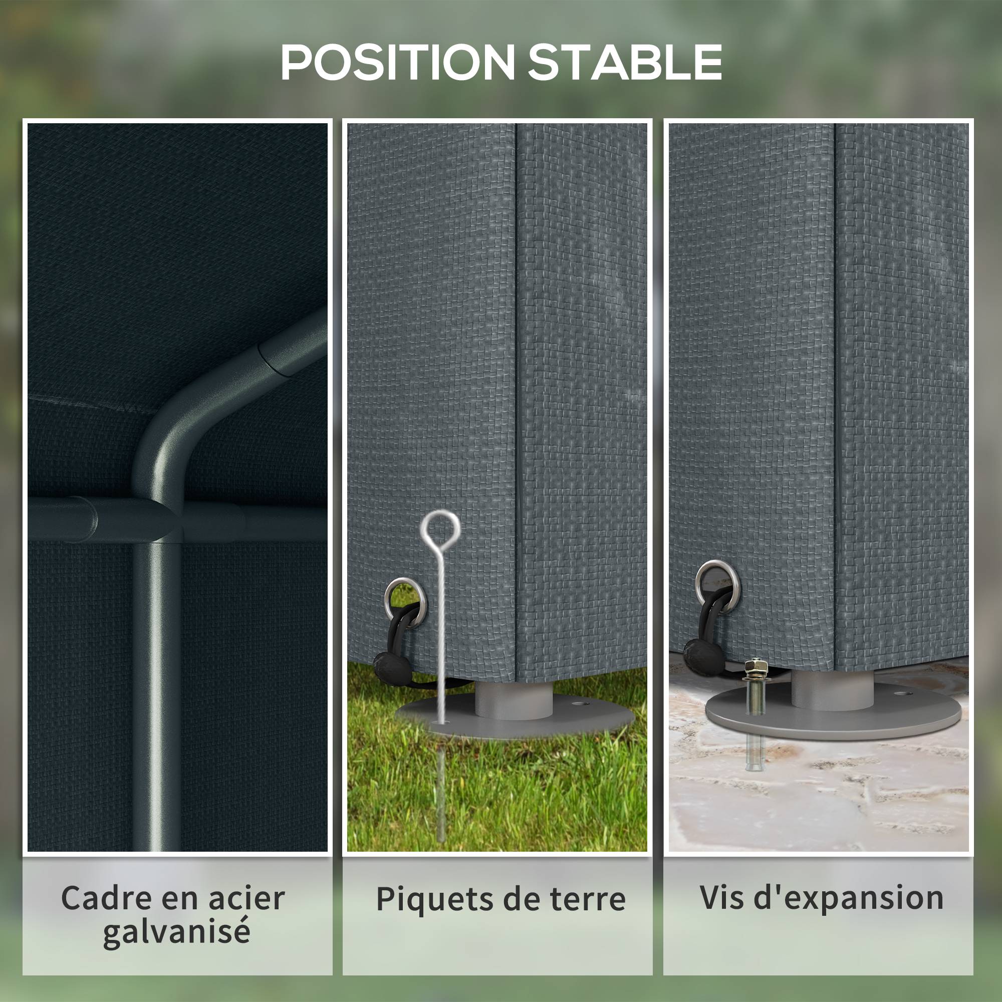 Tente de stockage toile PE extérieur garage vélos outils porte zippée 160x218x172cm gris - ComfortXL Outdoor Living - Image 7