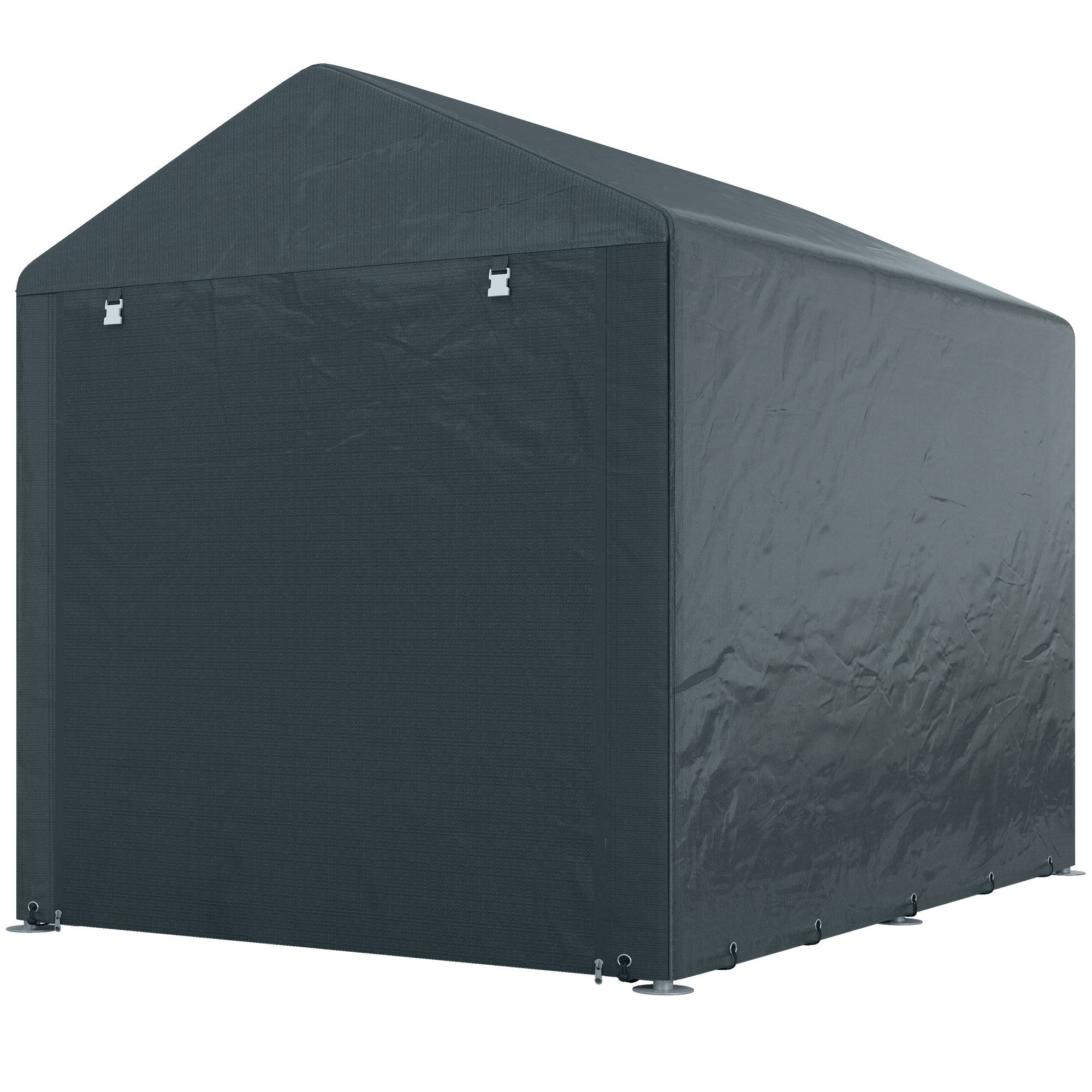 Tente de stockage toile PE extérieur garage vélos outils porte zippée 160x218x172cm gris - ComfortXL Outdoor Living - Image 2