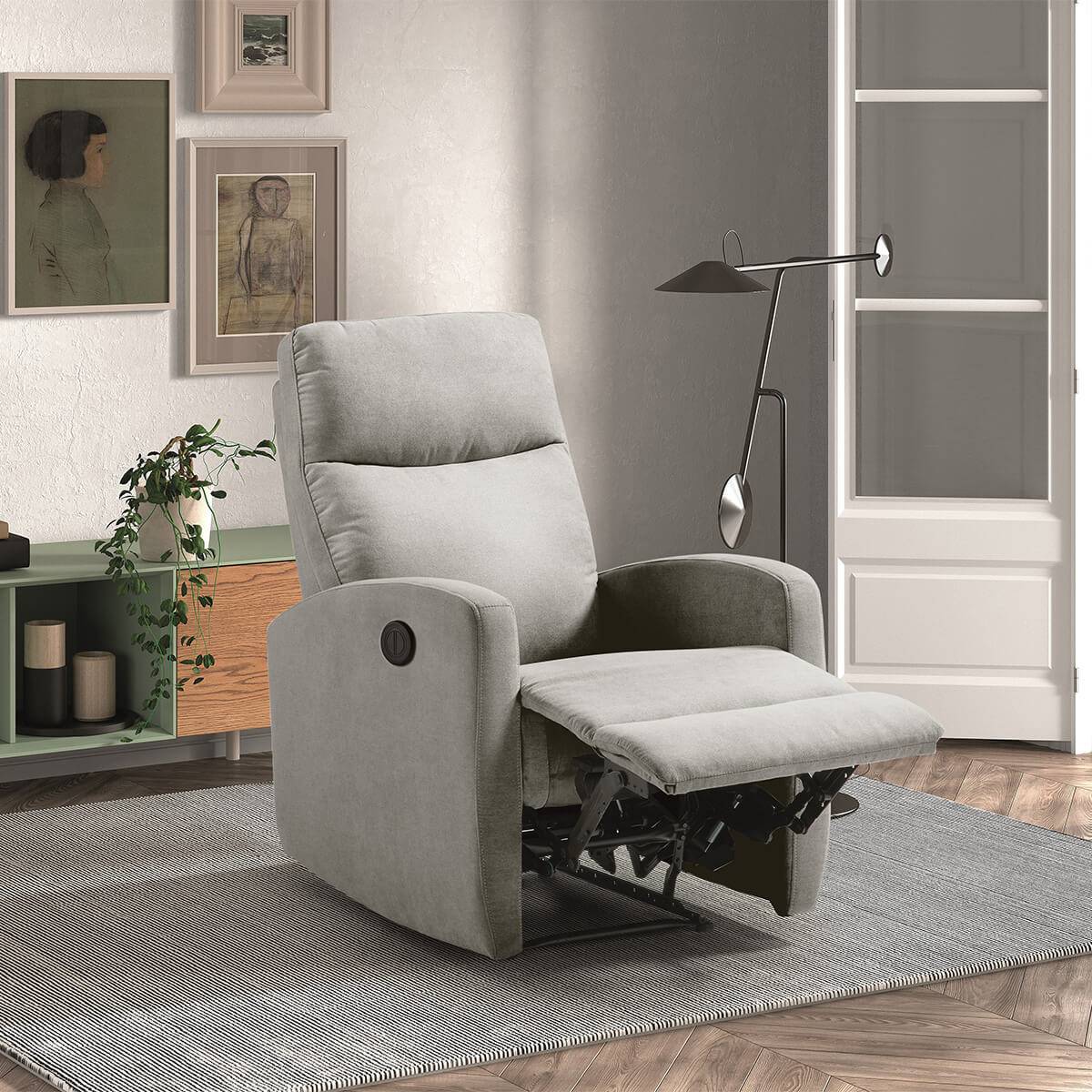 Fauteuil Relax Electrique Tissu Gris Clair - LERIDA - Image 2