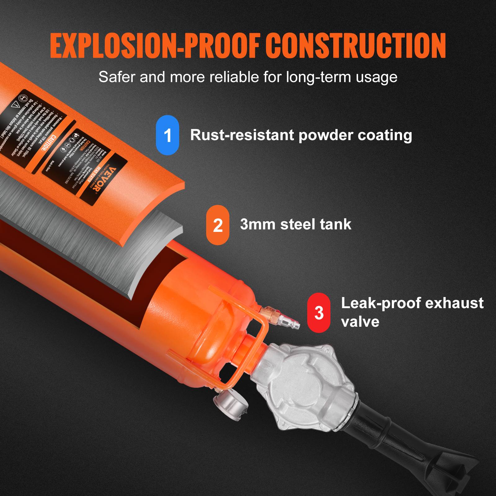 VEVOR Canon à air 8L, gonfleur pneus 120 PSI, portable 85-116 PSI, pour véhicules, atelier. - Image 4