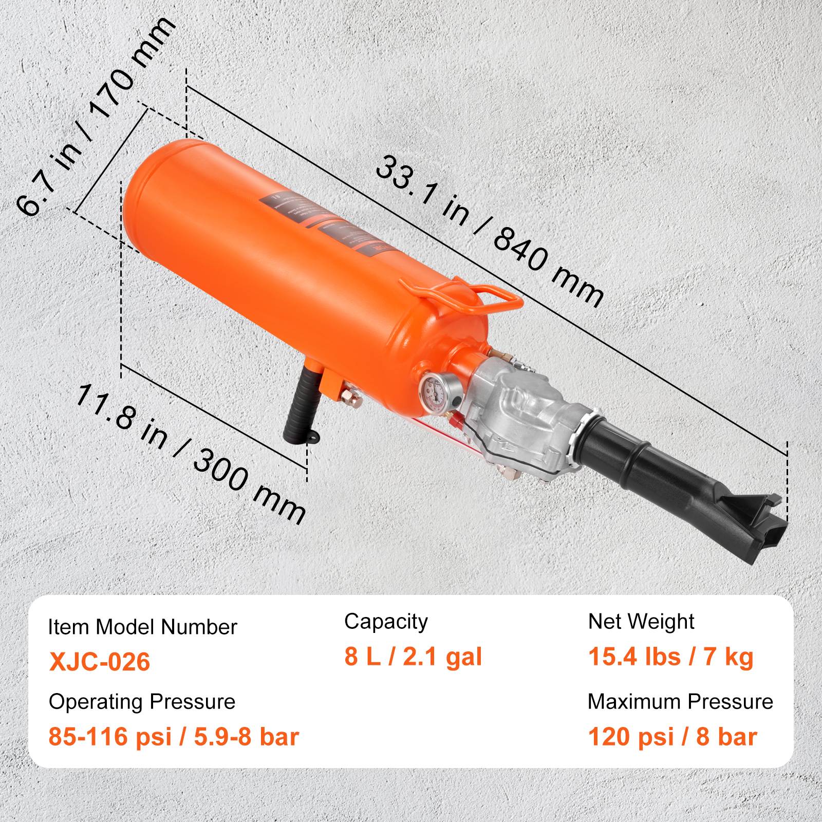VEVOR Canon à air 8L, gonfleur pneus 120 PSI, portable 85-116 PSI, pour véhicules, atelier. - Image 7