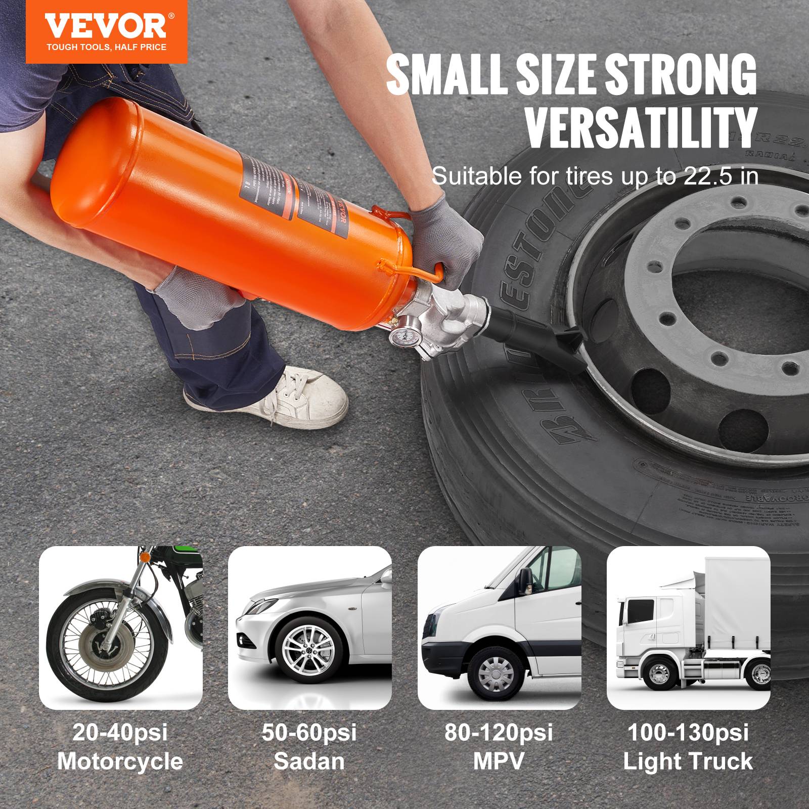 VEVOR Canon à air 8L, gonfleur pneus 120 PSI, portable 85-116 PSI, pour véhicules, atelier. - Image 2