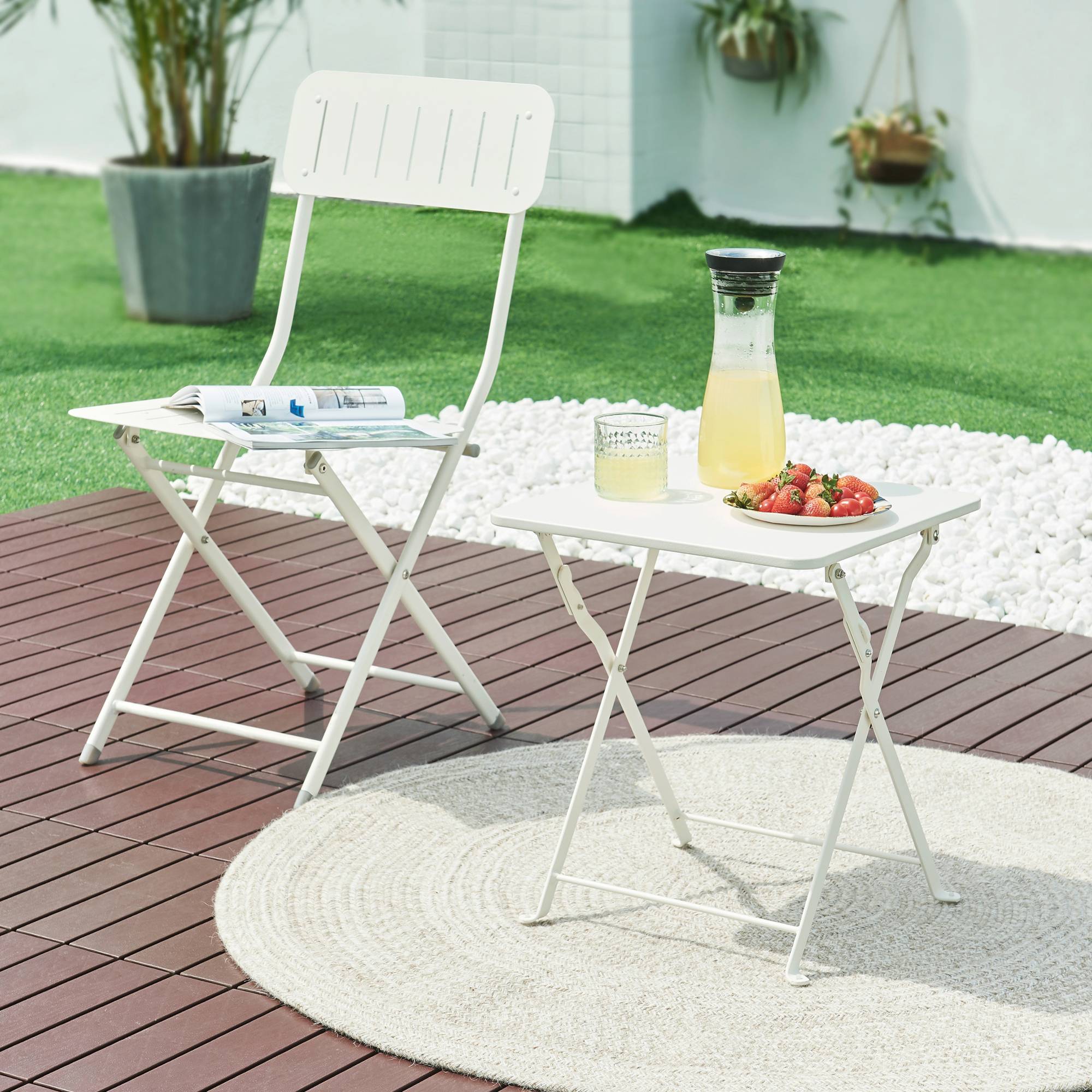 Table pliante Vegårshei acier 45 x 40 x 40 cm blanc [en.casa] - Imagen 3