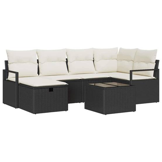Salon de Jardin 6 Places 7pcs en Résine Tressée Modulable Table Coffre de Rangement et Pouf Noir – ComfortXL Outdoor Living - Image 2