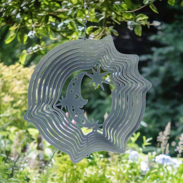 Mobile à vent lune & étoiles argent 30 cm Grand modèle Spin-Art Spinners - Image 2