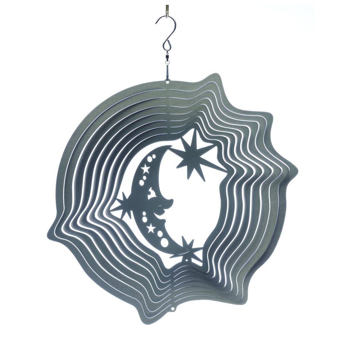 Mobile à vent lune & étoiles argent 30 cm Grand modèle Spin-Art Spinners - Imagen 1