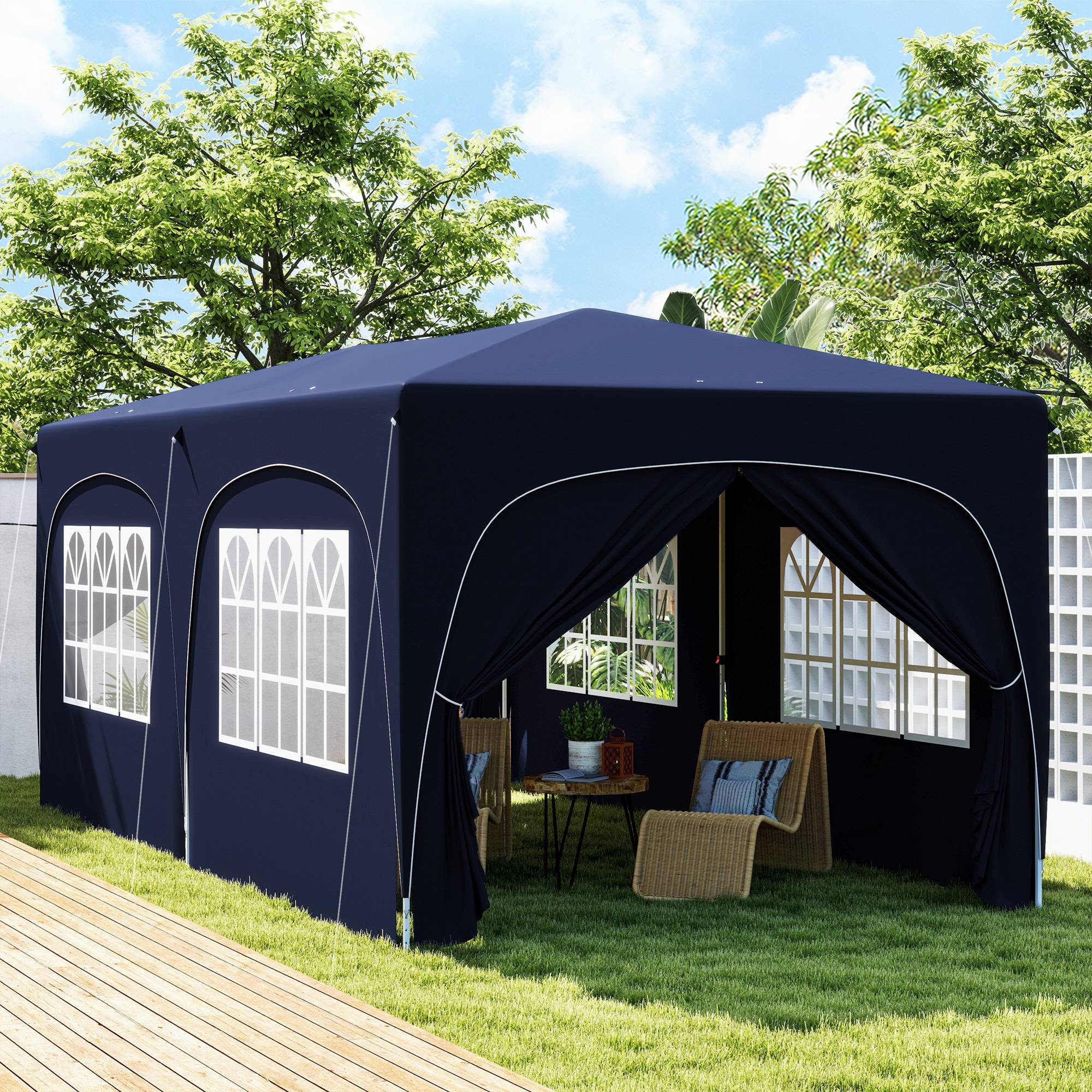 Tonnelle pliante 3 x 6 m avec panneaux latéraux, protection solaire UPF50+, hauteur réglable, sac de transport, bleu foncé - Image 3