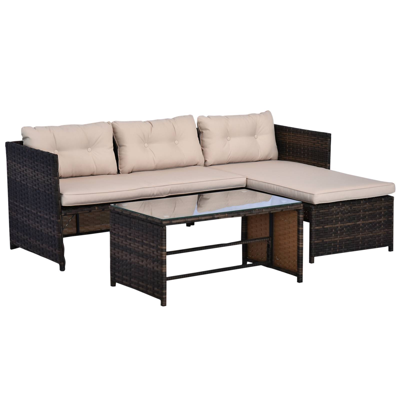 Outsunny - Ensemble salon de jardin 2 pièces canapé d'angle 4 places + table basse plateau verre trempé + 5 coussins résine tressée brun - Outsunny - Imagen 1
