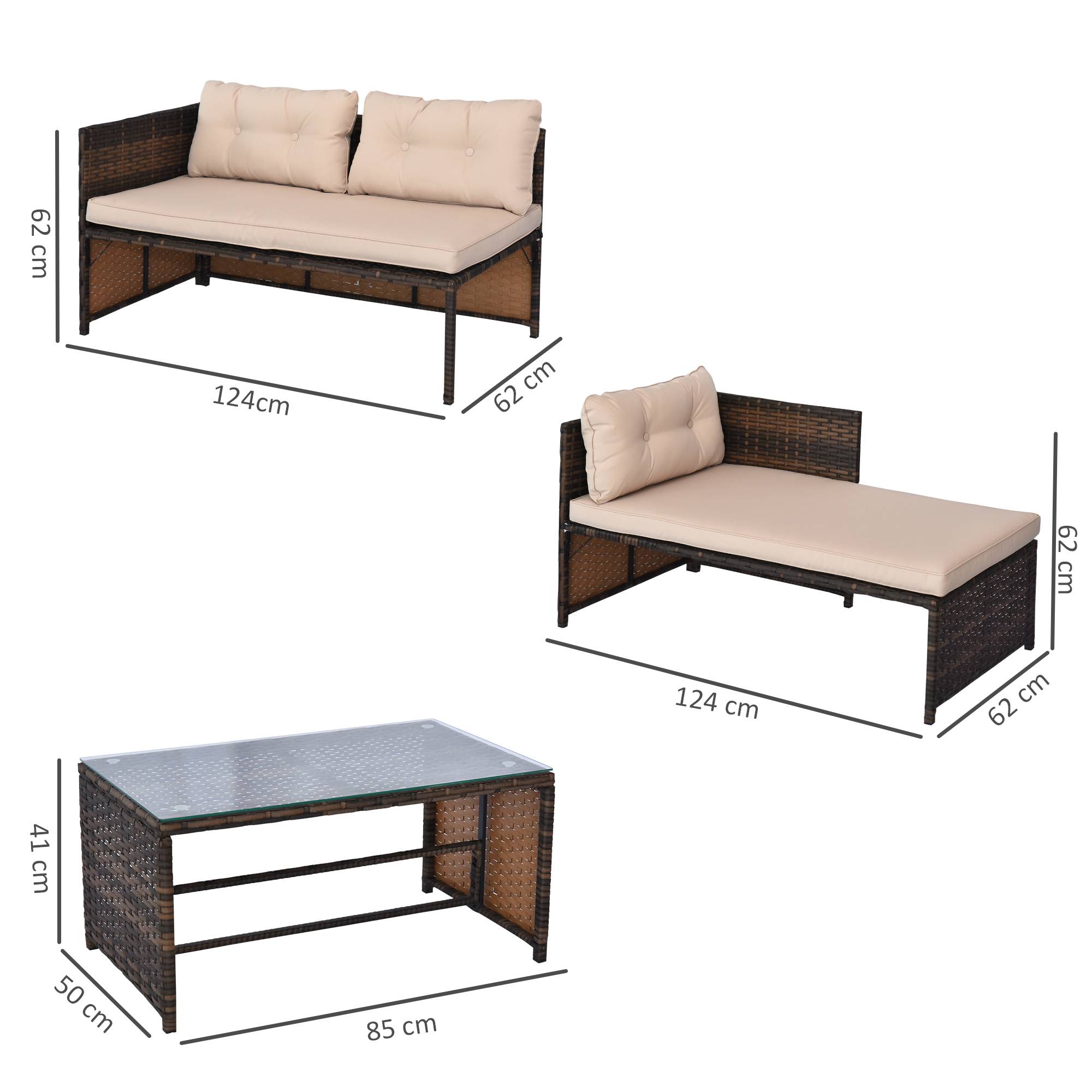 Outsunny - Ensemble salon de jardin 2 pièces canapé d'angle 4 places + table basse plateau verre trempé + 5 coussins résine tressée brun - Outsunny - Imagen 3