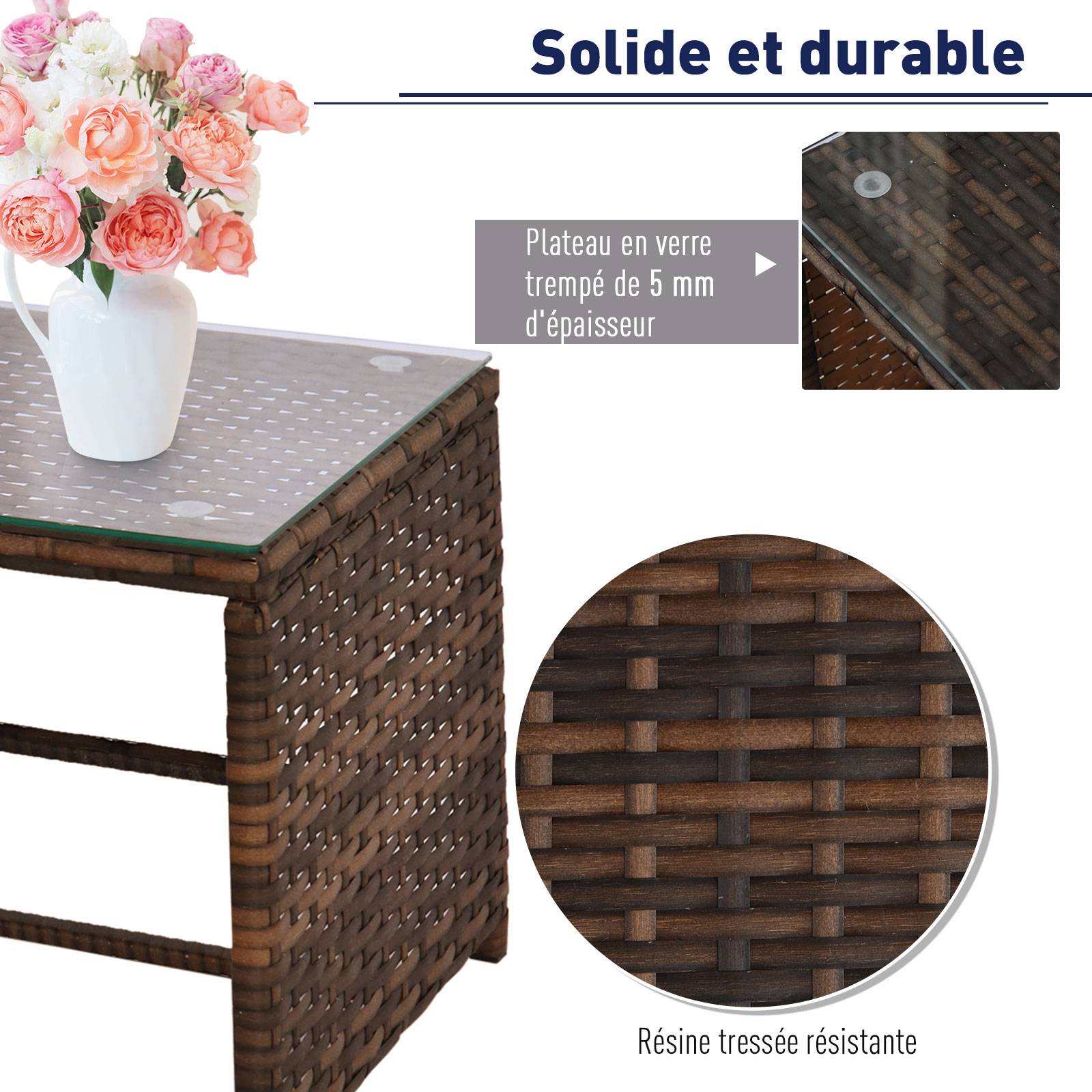 Outsunny - Ensemble salon de jardin 2 pièces canapé d'angle 4 places + table basse plateau verre trempé + 5 coussins résine tressée brun - Outsunny - Imagen 4