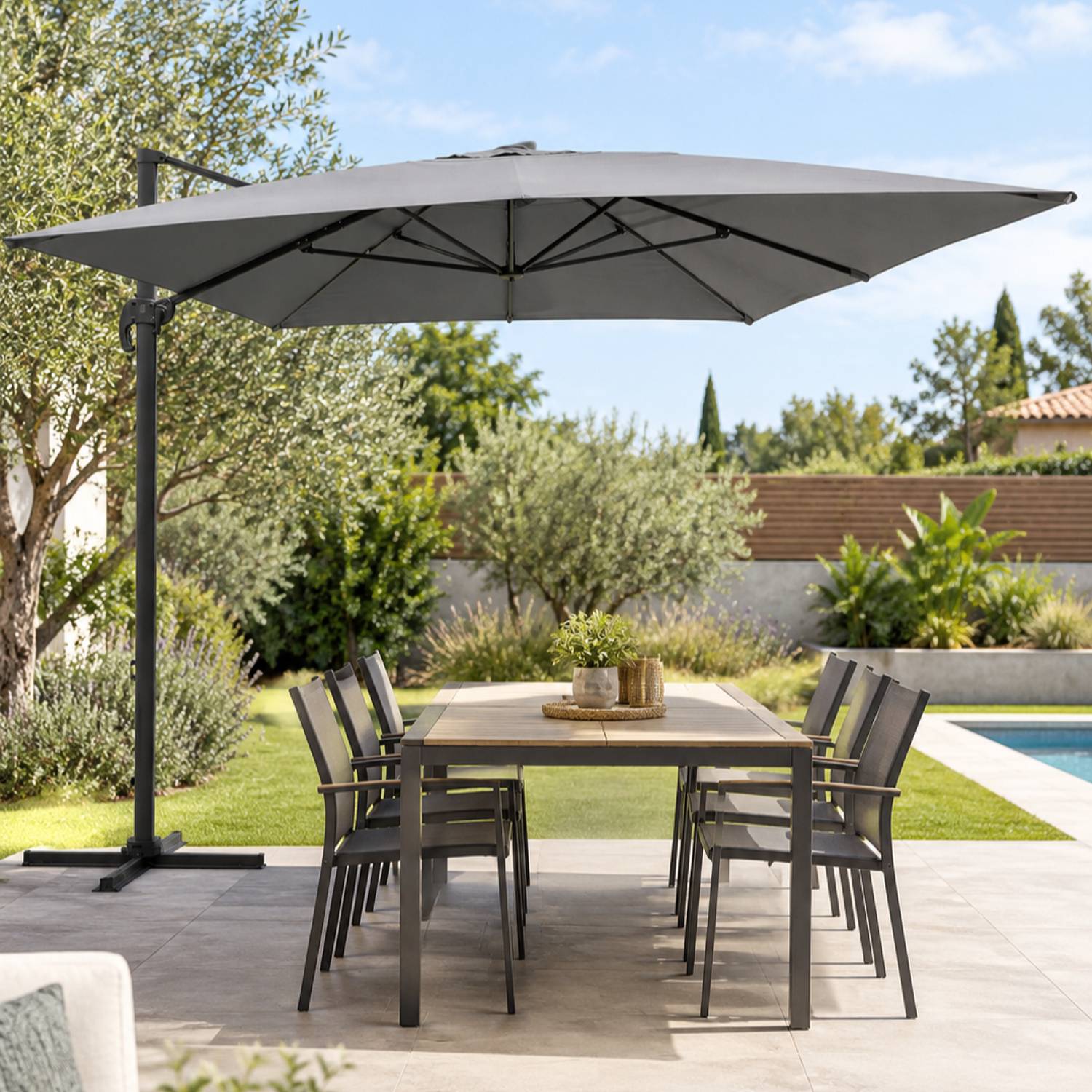 Happy Garden - Parasol déporté MOLOKAI rectangulaire 3x4m gris + housse - HAPPY GARDEN - Imagen 8