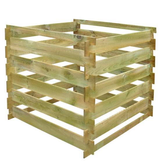 Composteur de jardin carré en bois traité 540L pour déchets verts 90x85cm – ComfortXL Outdoor Living - Image 1