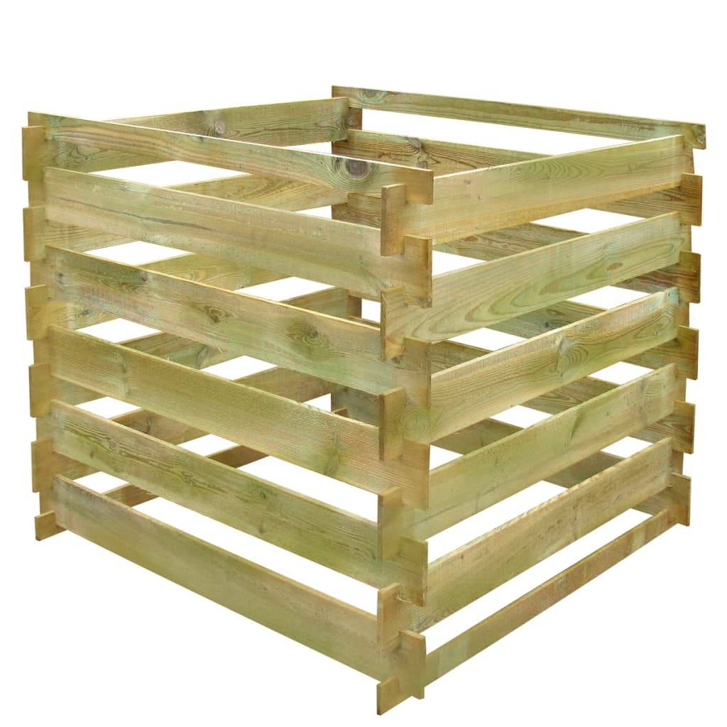 Composteur de jardin carré en bois traité 540L pour déchets verts 90x85cm – ComfortXL Outdoor Living - Image 1