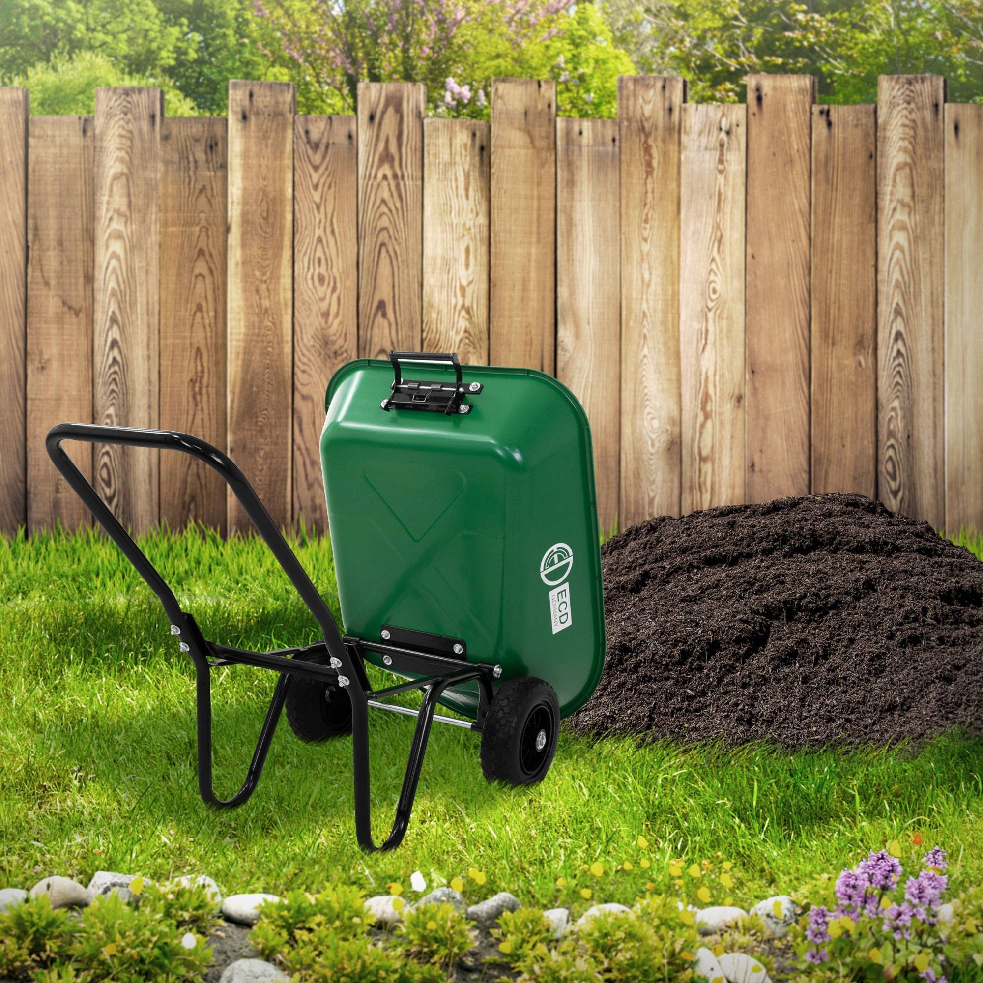 Chariot à brouette 78L avec fonction de basculement avec cadre en acier 2 pneus PU et bac en PP charge de 100 kg pour extérieur chantier jardin cour - Image 10