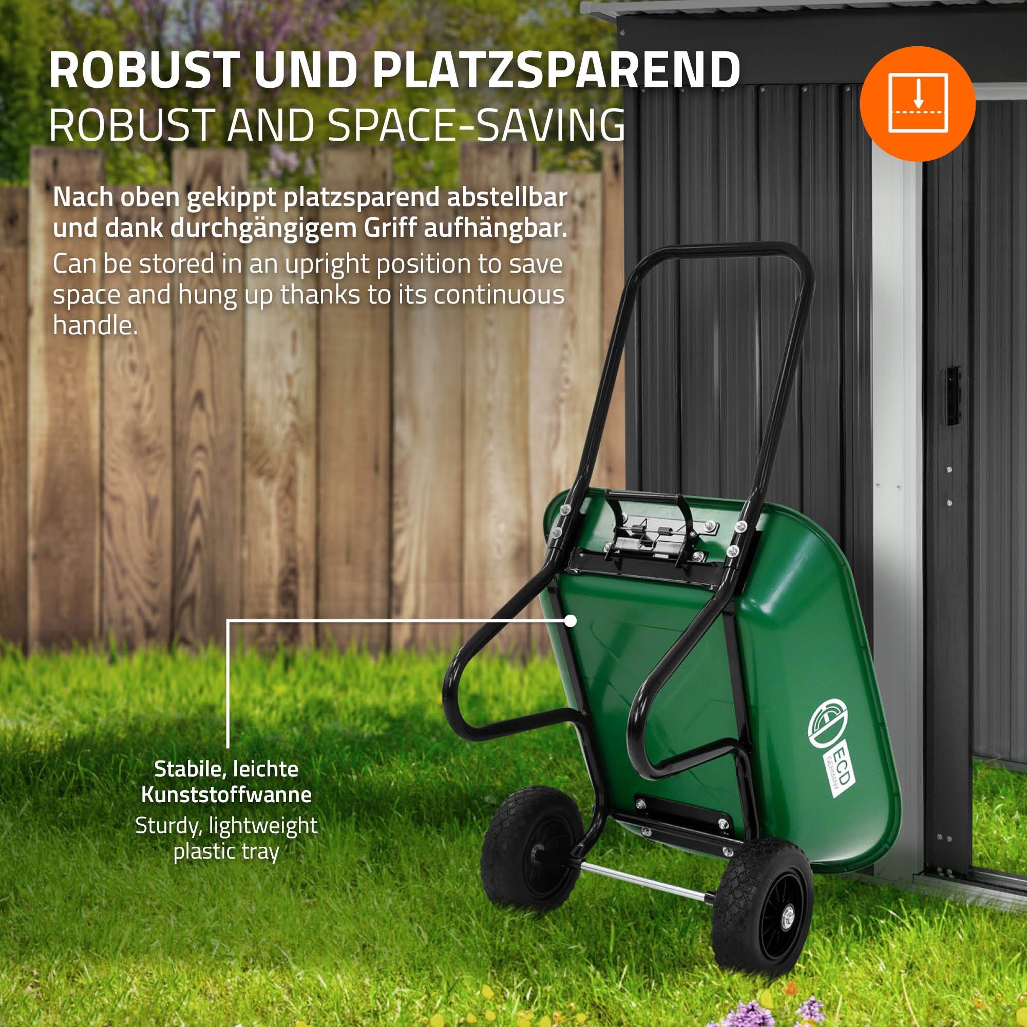 Chariot à brouette 78L avec fonction de basculement avec cadre en acier 2 pneus PU et bac en PP charge de 100 kg pour extérieur chantier jardin cour - Image 7