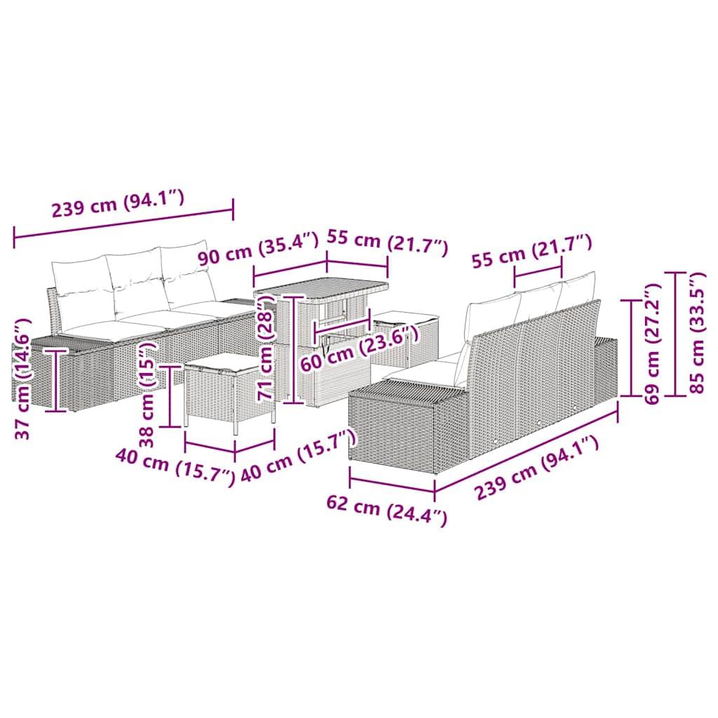 Salon de jardin 8 places en rotin synthétique modulable pour balcon et terrasse Gris – ComfortXL Outdoor Living - Image 9