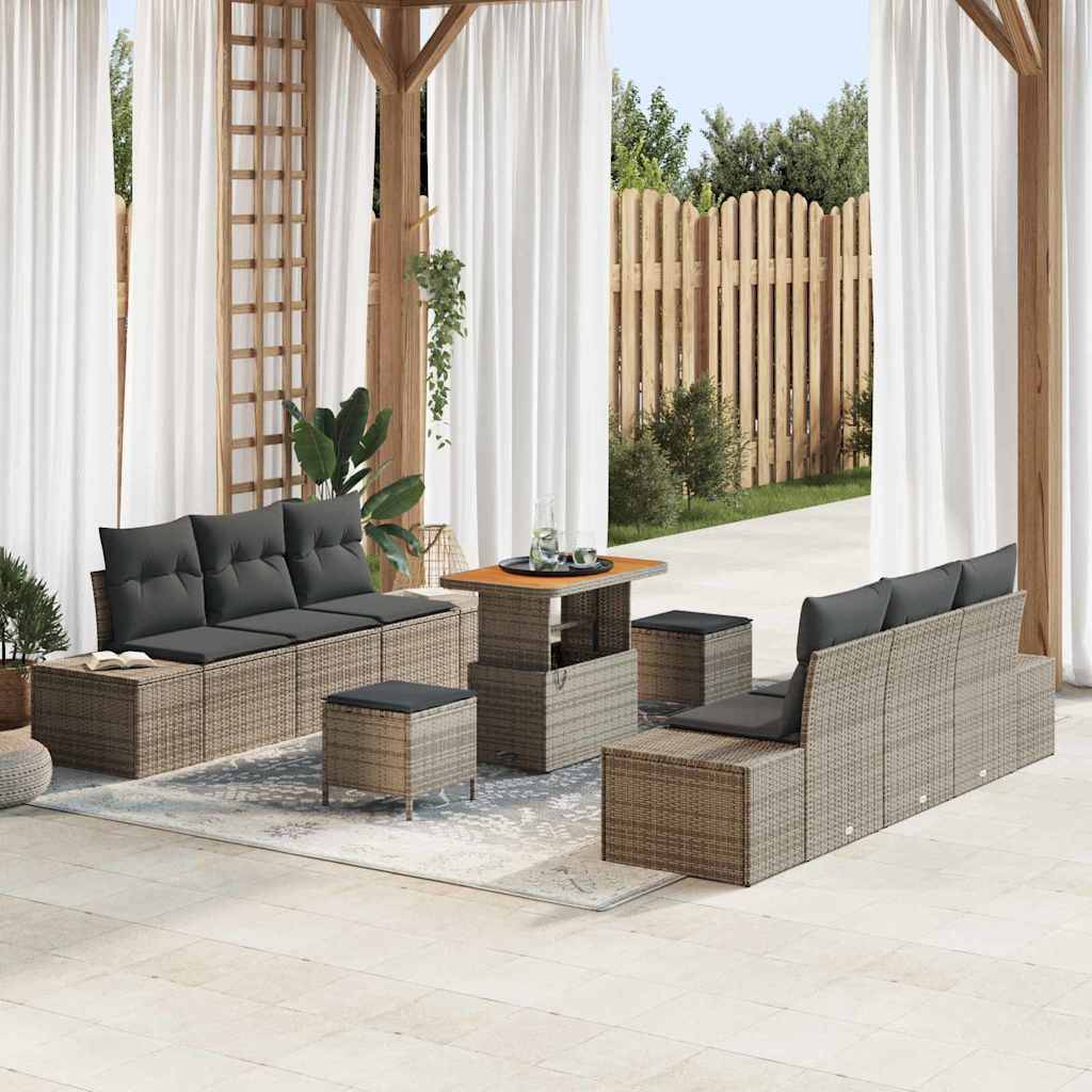 Salon de jardin 8 places en rotin synthétique modulable pour balcon et terrasse Gris – ComfortXL Outdoor Living - Image 1