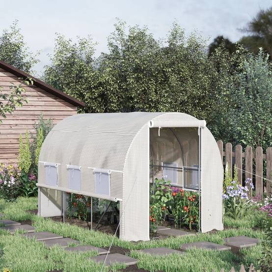 Sans Marque - Serre aluminium 6 fenêtres enroulables porte zip acier inoxydable 2,95x2x2 m blanche - Image 4