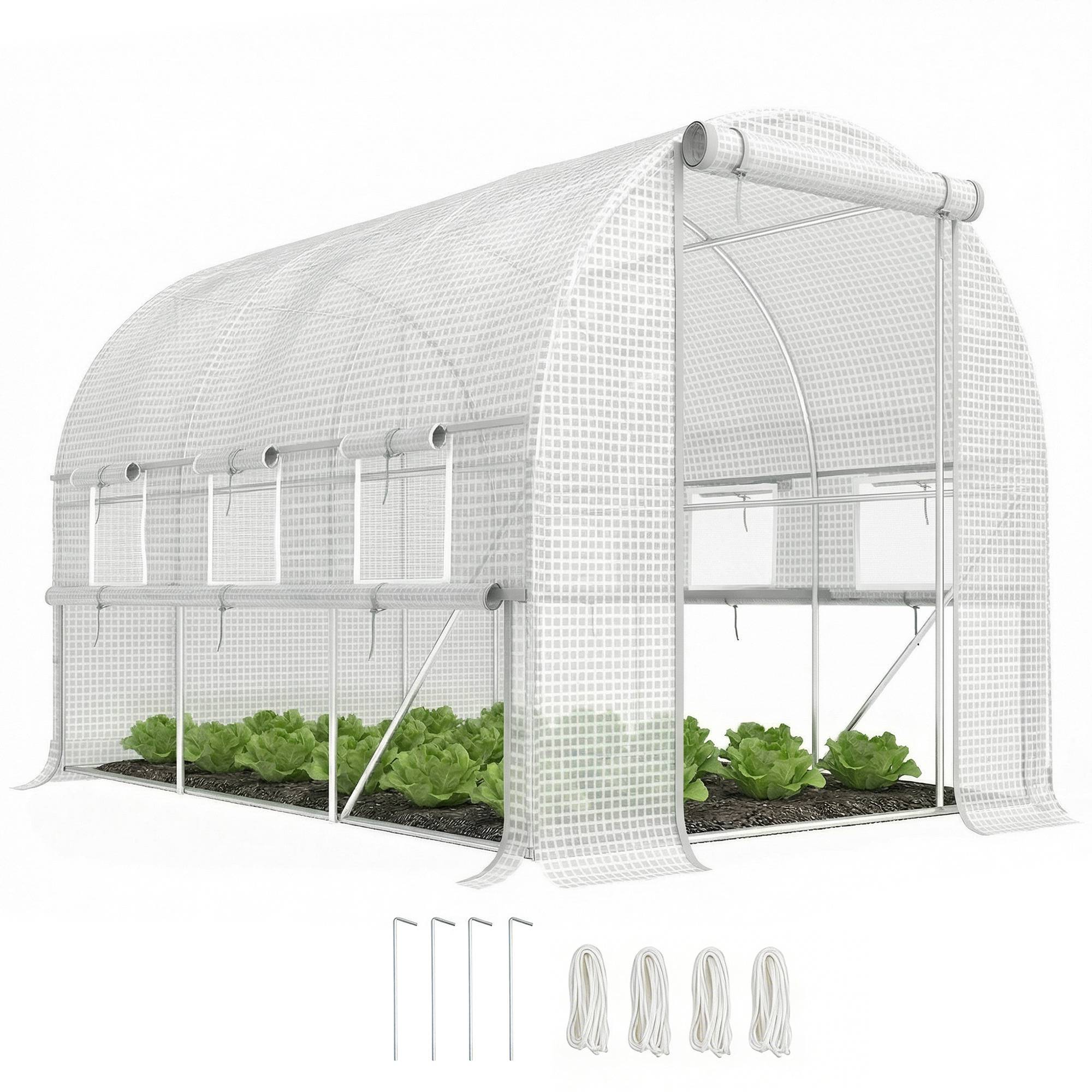 Sans Marque - Serre aluminium 6 fenêtres enroulables porte zip acier inoxydable 2,95x2x2 m blanche - Image 1