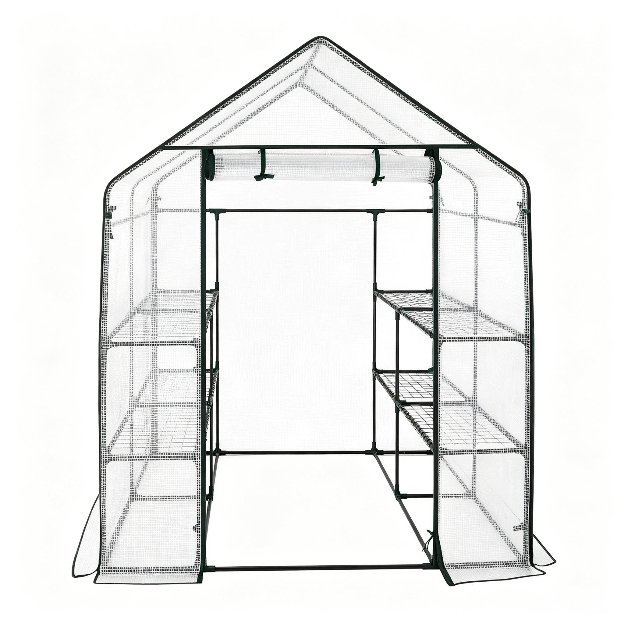 Serre de jardin PE et acier pour tomates et plantes protection hivernage 143x143x195cm Blanc - ComfortXL Outdoor Living - Image 6