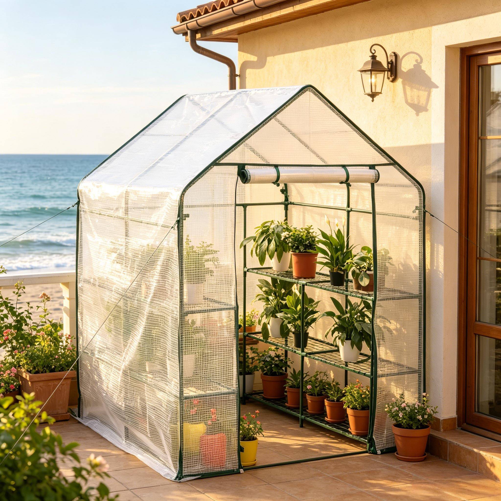 Serre de jardin PE et acier pour tomates et plantes protection hivernage 143x143x195cm Blanc - ComfortXL Outdoor Living - Image 5