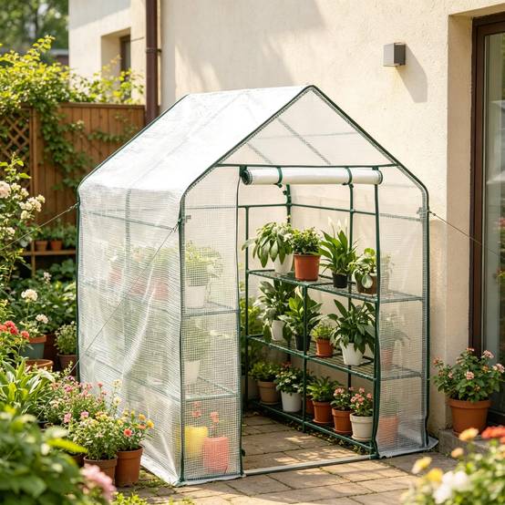 Serre de jardin PE et acier pour tomates et plantes protection hivernage 143x143x195cm Blanc - ComfortXL Outdoor Living - Image 1
