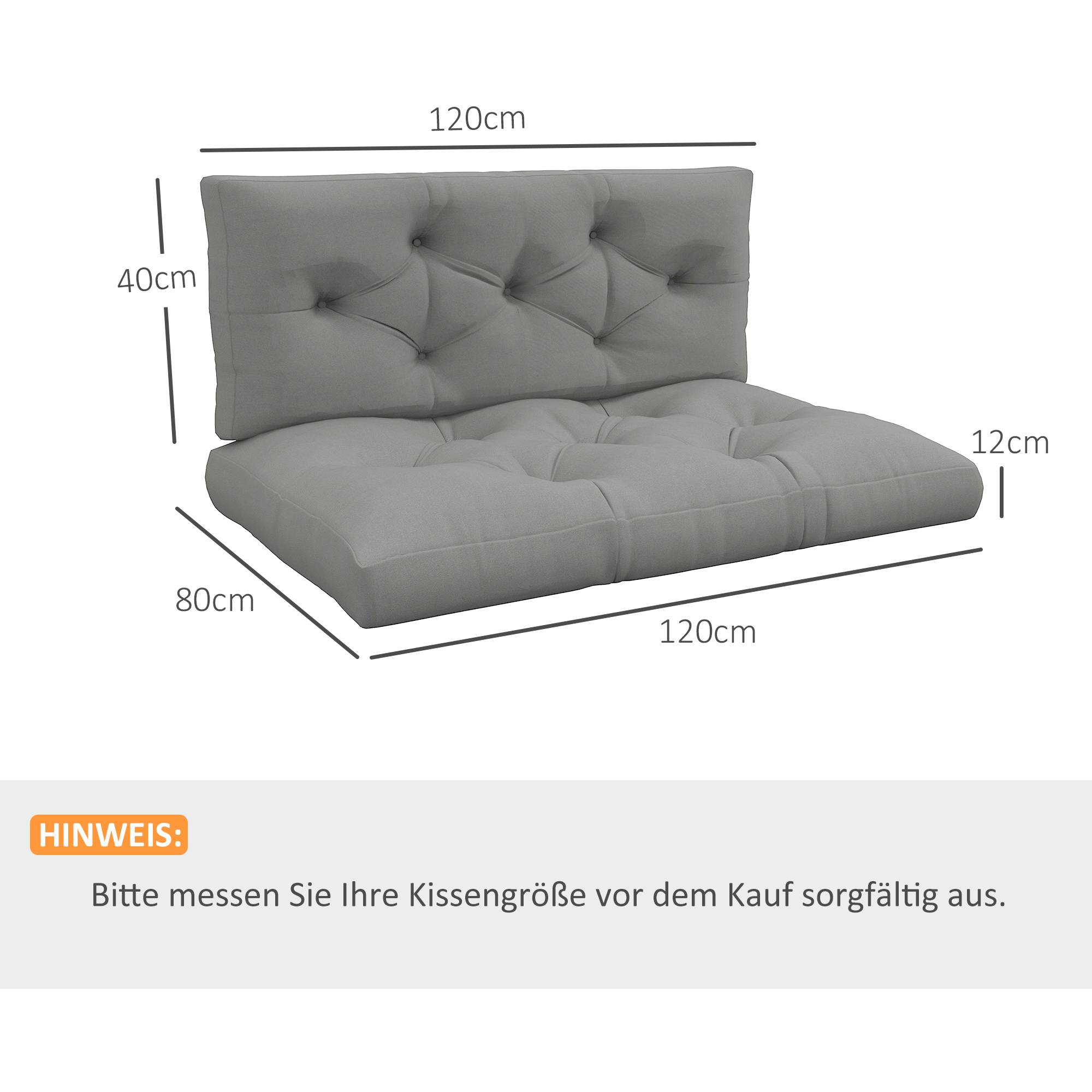 ComfortXL - Coussin palette polyester 120 x 80 cm gris clair intérieur extérieur assise épaisse avec dossier capitonné - Image 3