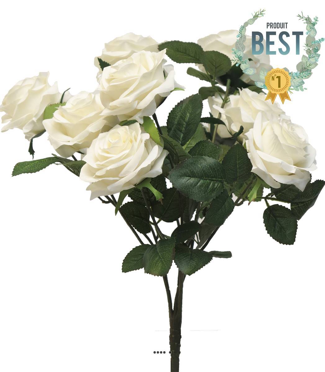 Bouquet de rose Paris artificielle, 10 têtes, H 42 cm Crème - BEST - couleur: Crème - Image 1