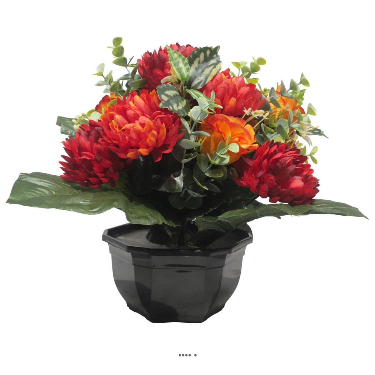 Vasque De Chrysanthème, Rose et Eucalyptus pour la toussaint Rouge-orange - couleur: Rouge-orange - Image 2