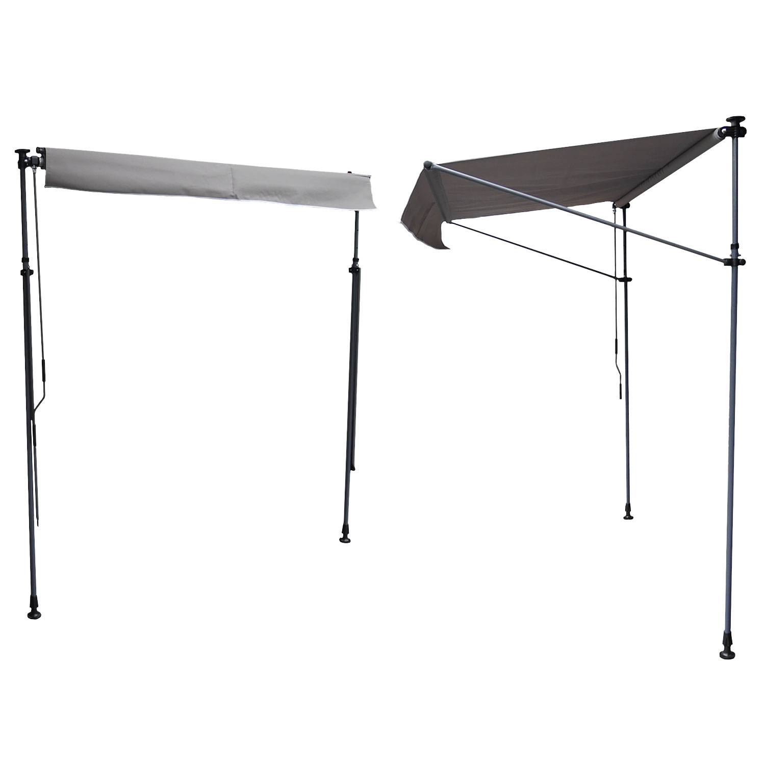 Happy Garden - Store banne pour balcon CHENE 2 × 1,2m - Toile grise et structure grise - HAPPY GARDEN - Imagen 2