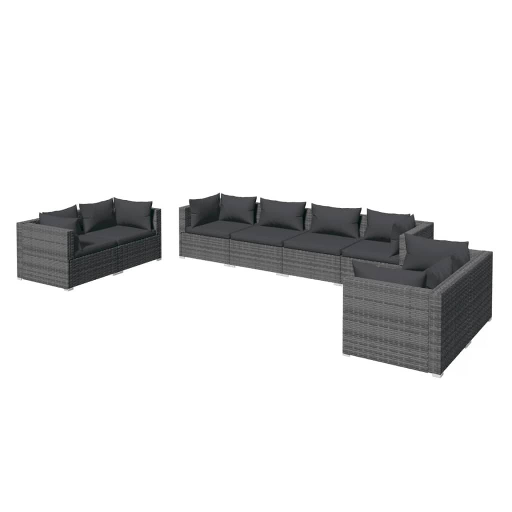 Helloshop26 - Salon de jardin meuble d'extérieur ensemble de mobilier 8 pièces avec coussins résine tressée gris - Imagen 1